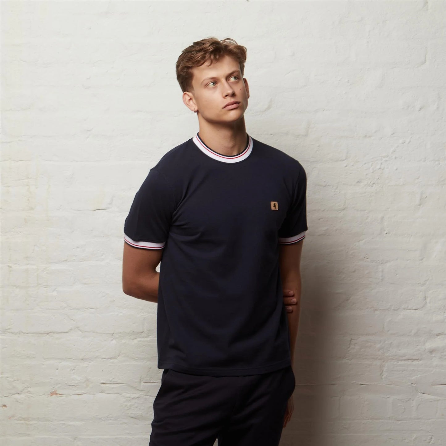 Gabicci Perry Short Sleeve Pique Ringer Crew Tee Vintage - Navy