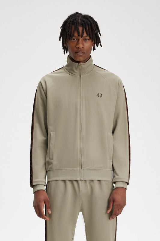 Fred Perry Contrast Tape Track Jacket - Warm Grey / Brick