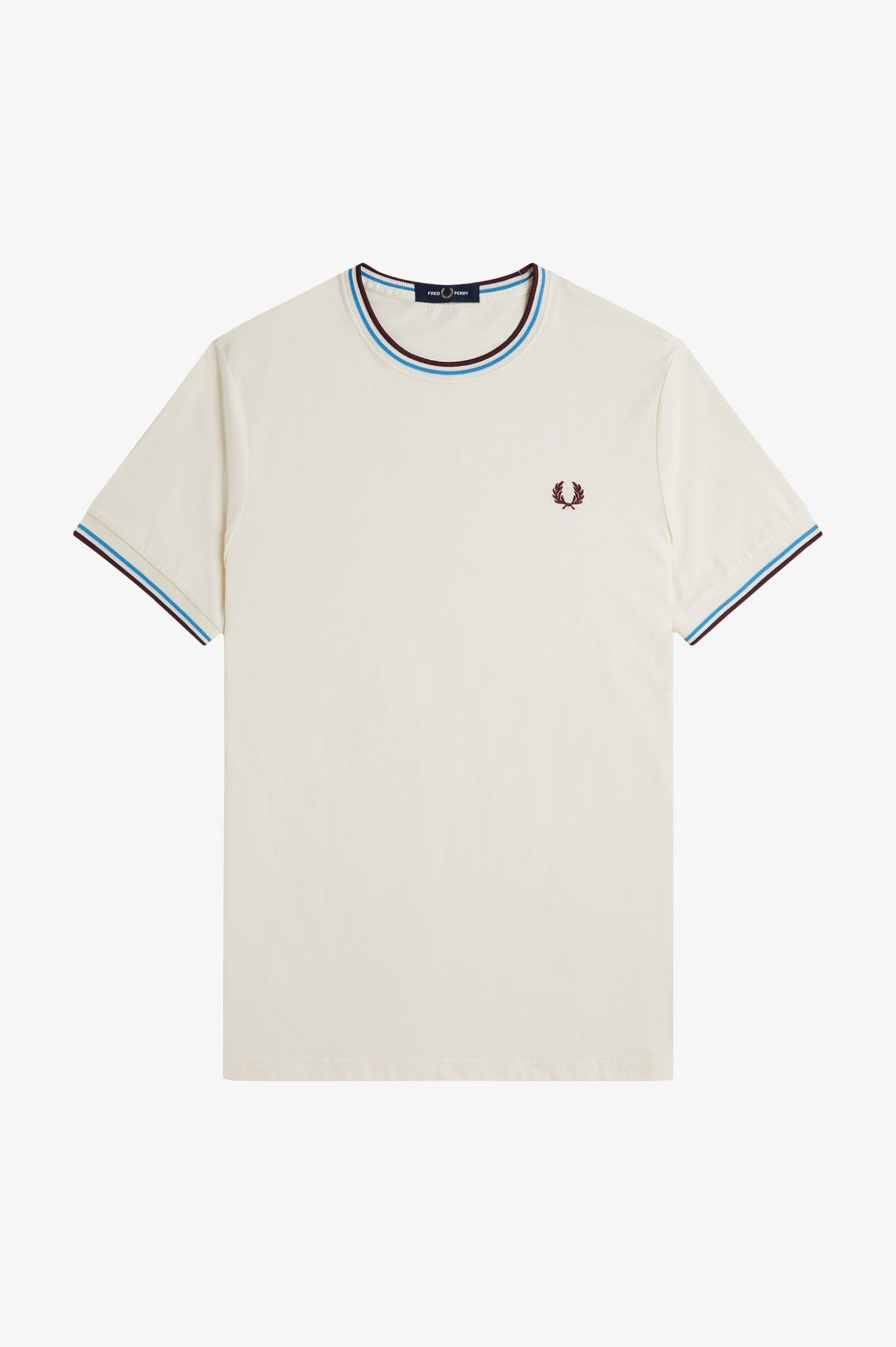 Fred Perry M1588V Twin Tipped T-Shirt - Ecru/Court Blue/Oxblood