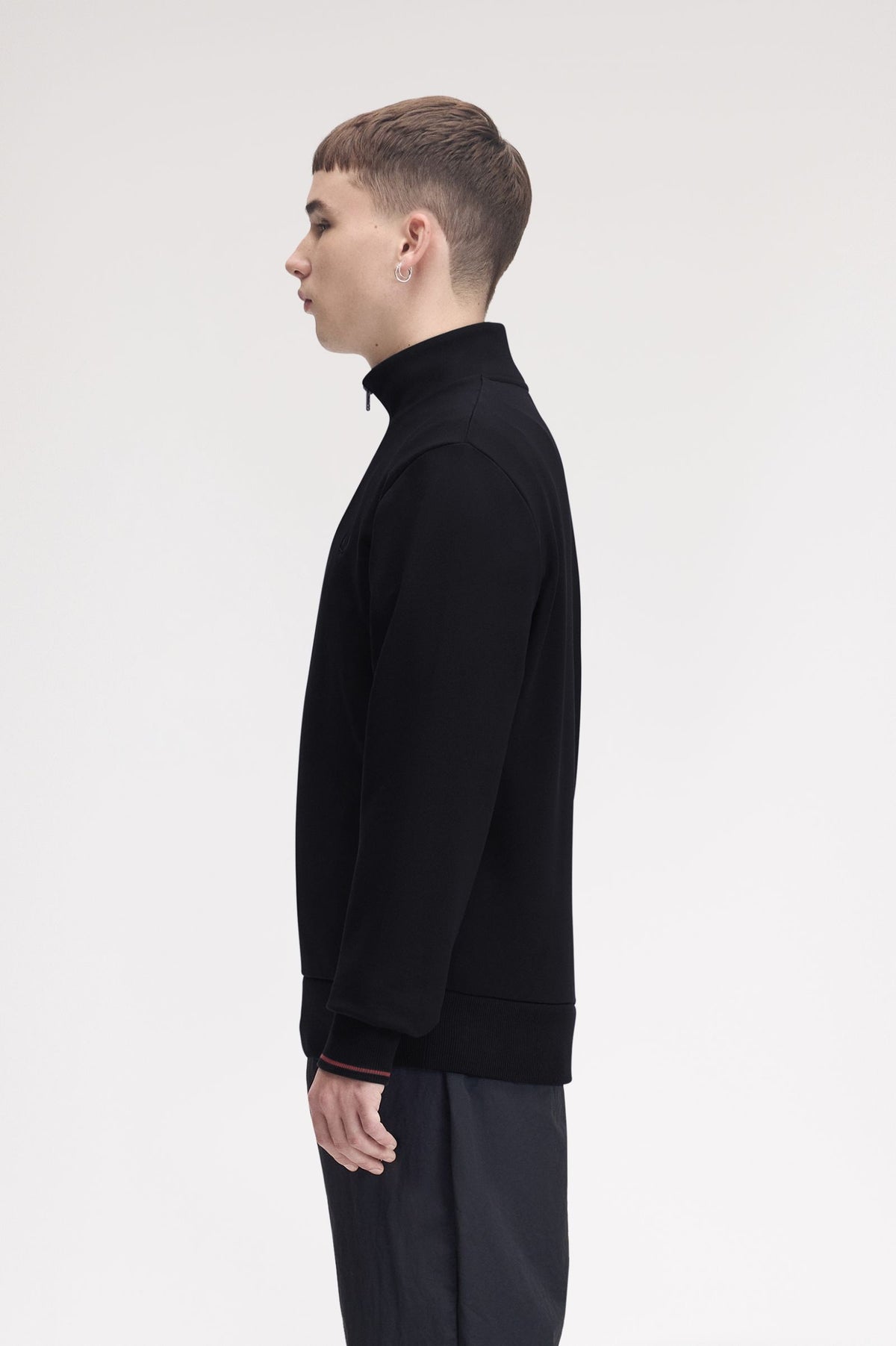 Fred Perry M3574 Half Zip Sweatshirt - Navy/Brandy/Rich Brown