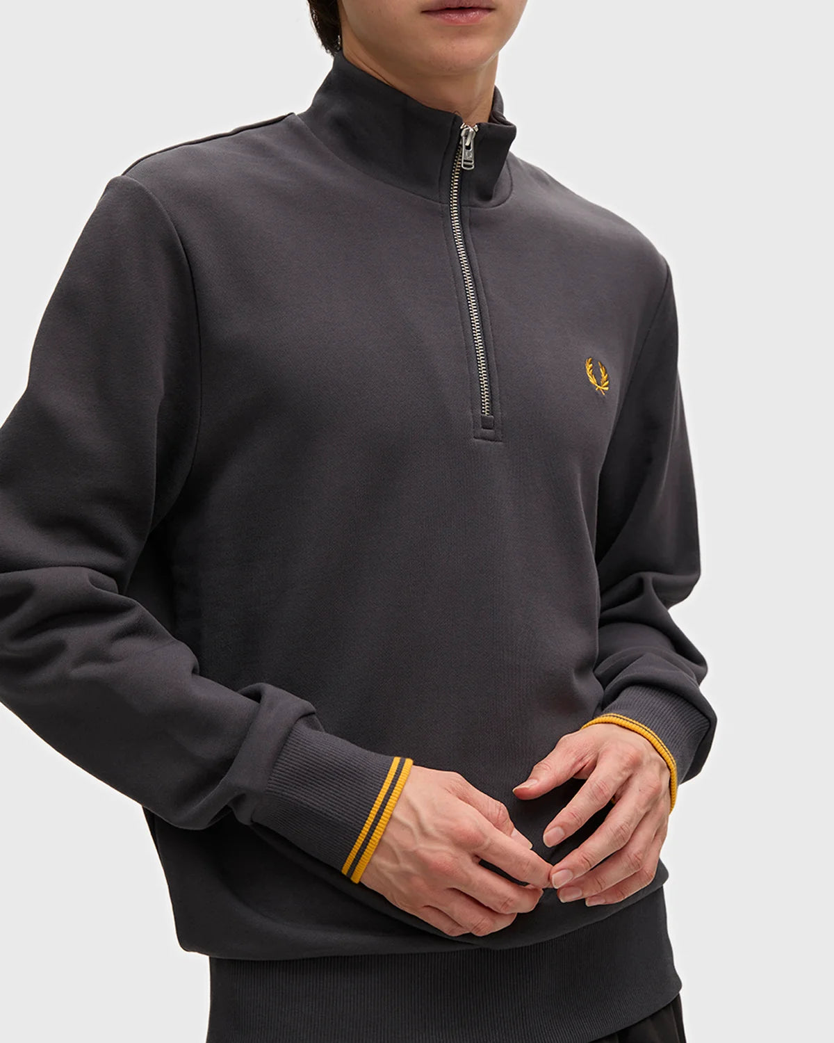 Fred Perry M3574 Half Zip Sweatshirt - Anchor Grey/Golden