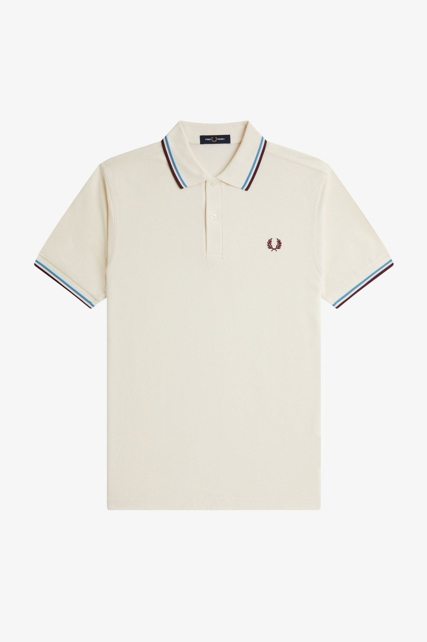 Fred Perry M3600 Twin Tipped Polo Shirt - Ecru/Court Blue/Oxblood