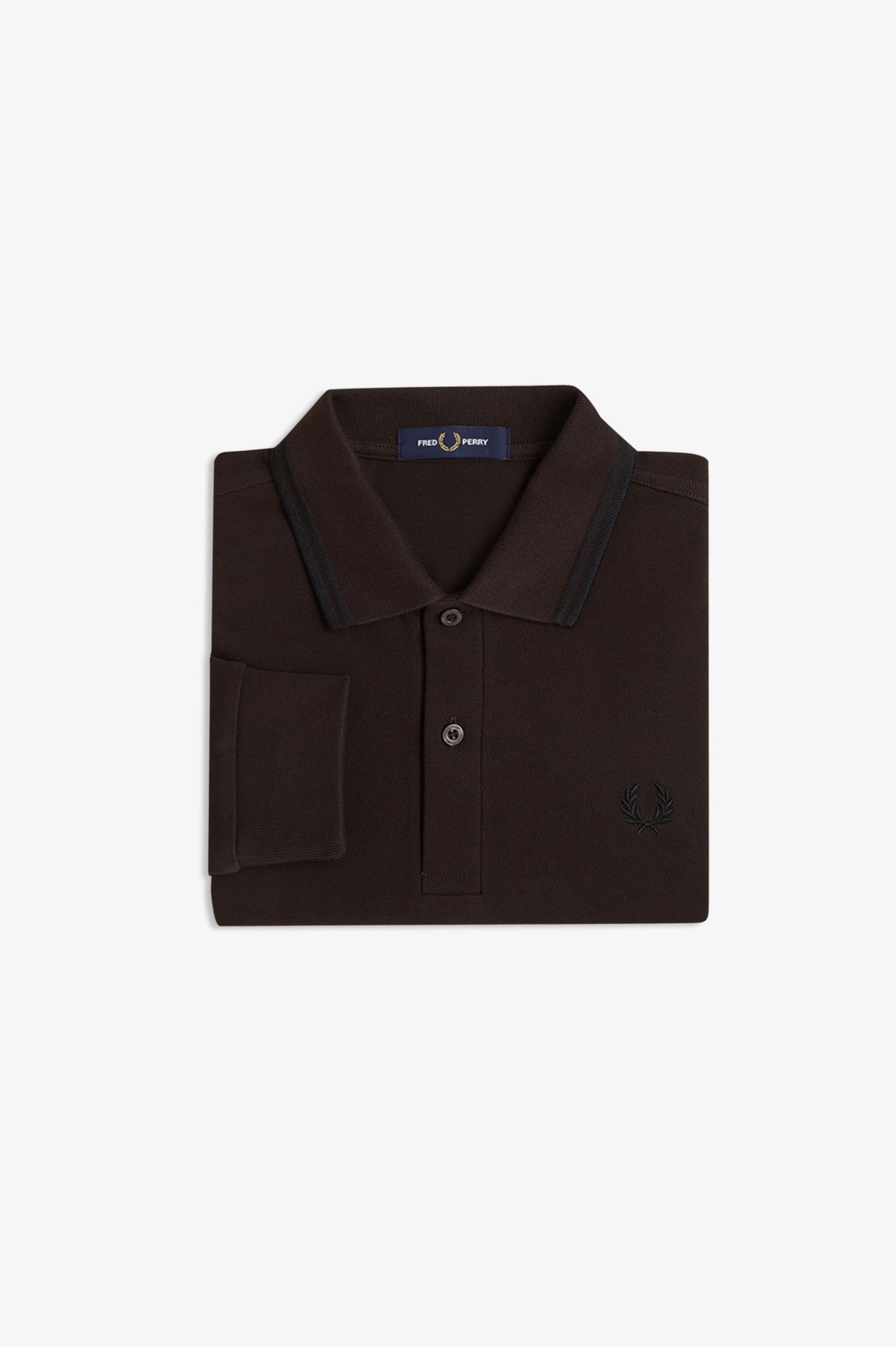 Fred Perry M3636 Long Sleeve Twin Tipped Polo Shirt - Rich Brown/Black/Black