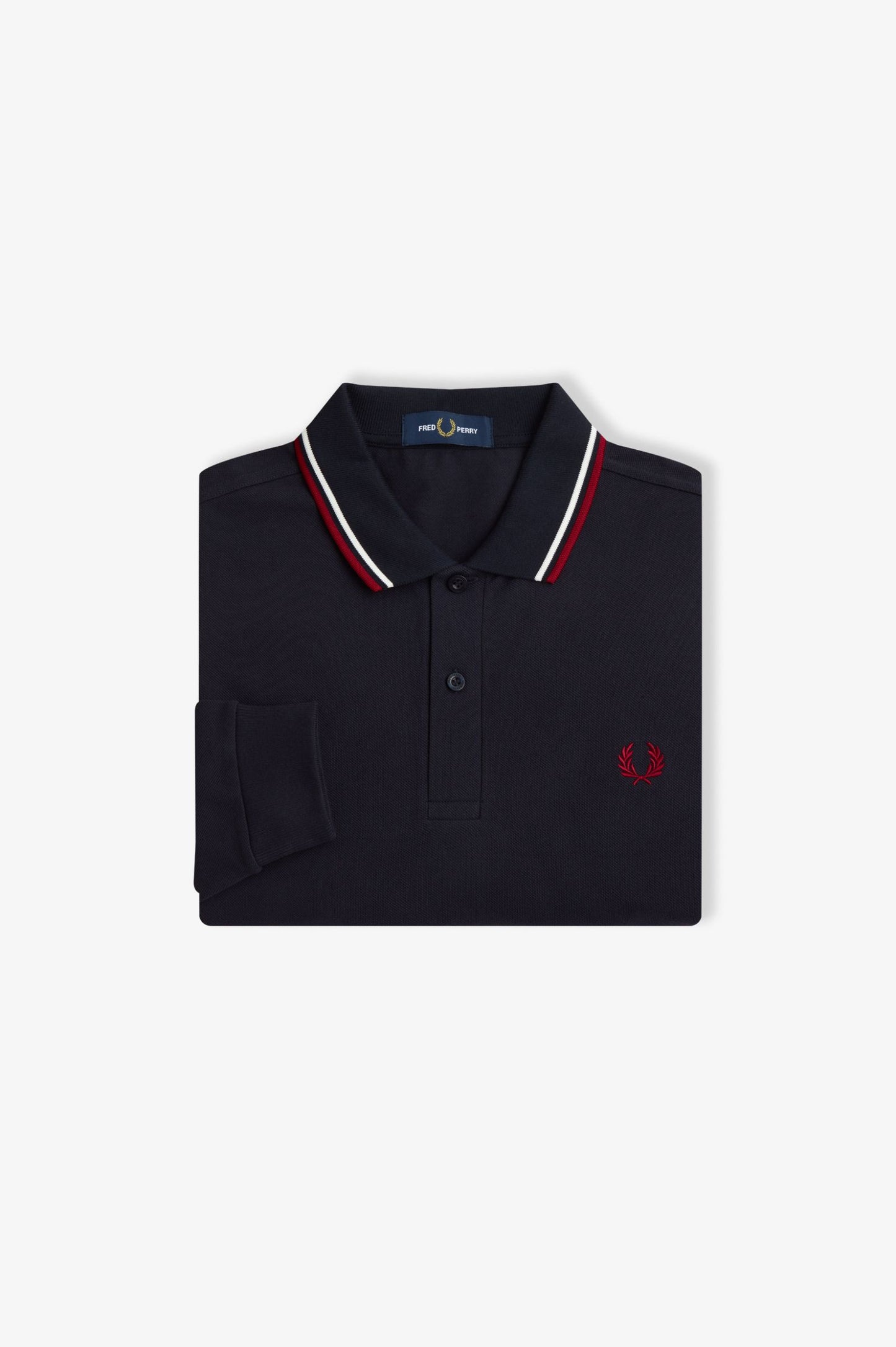 Fred Perry M3636 L/S Twin Tipped Polo Shirt - Navy/Snow White/Burnt Red