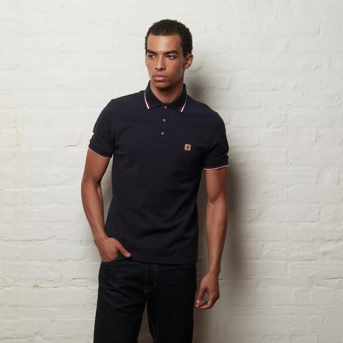 Gabicci Jordan Short Sleeve Knit Collar Pique Polo Shirt - Navy