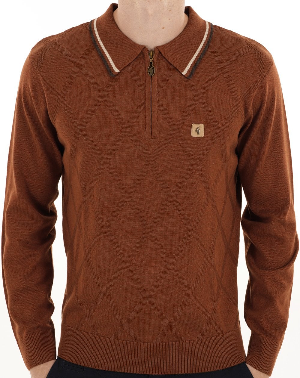Gabicci Moore Knitted L/S Polo Shirt - Paprika