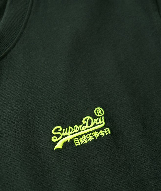 Superdry Essential Embroidered Logo T-Shirt - Forest Green/Fluro Yellow