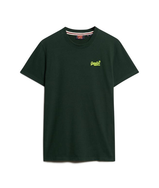 Superdry Essential Embroidered Logo T-Shirt - Forest Green/Fluro Yellow