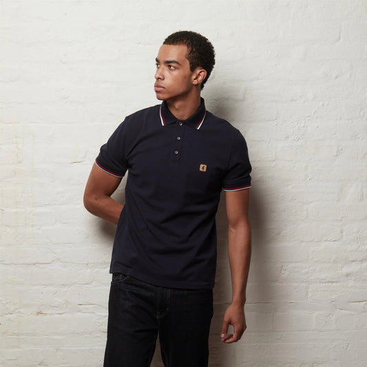 Gabicci Jordan Short Sleeve Knit Collar Pique Polo Shirt - Navy