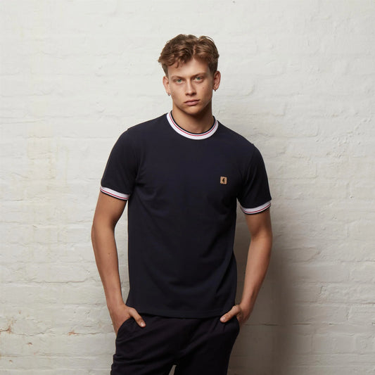 Gabicci Perry Short Sleeve Pique Ringer Crew Tee Vintage - Navy