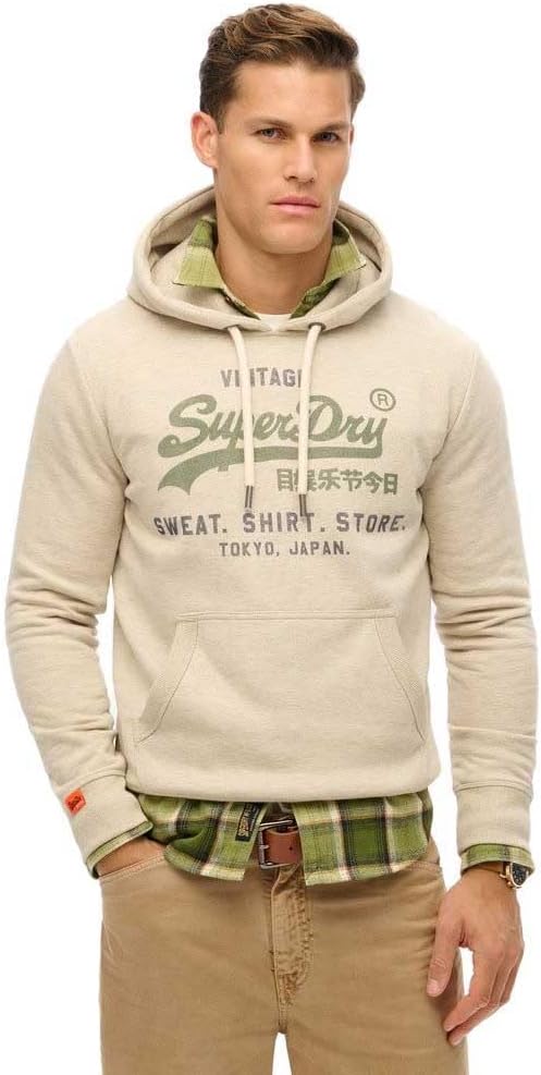 Superdry VL Heritage Relaxed Hoodie - Pelican Beige Marl