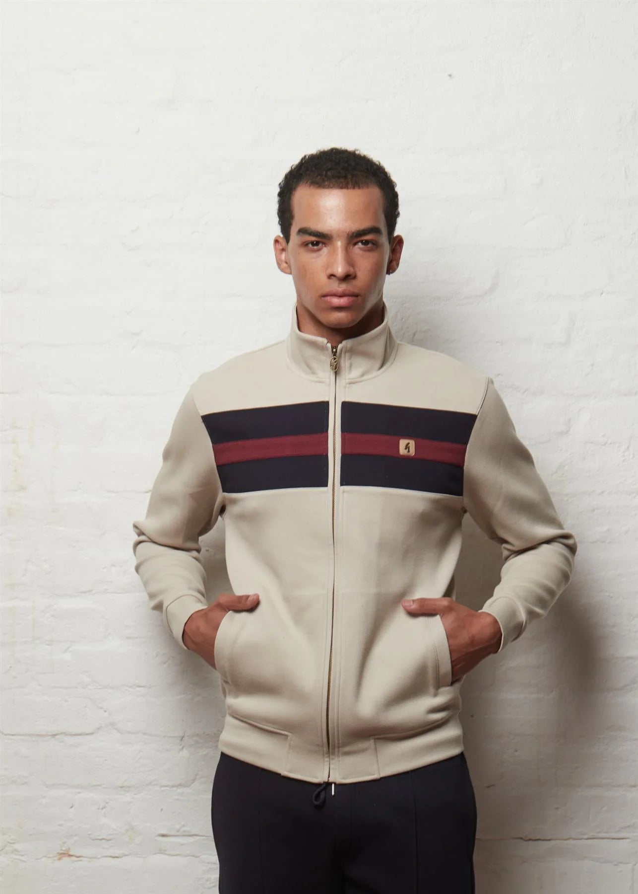 Gabicci Mens Escher Stripe Sweat Track Top Vintage - Cement