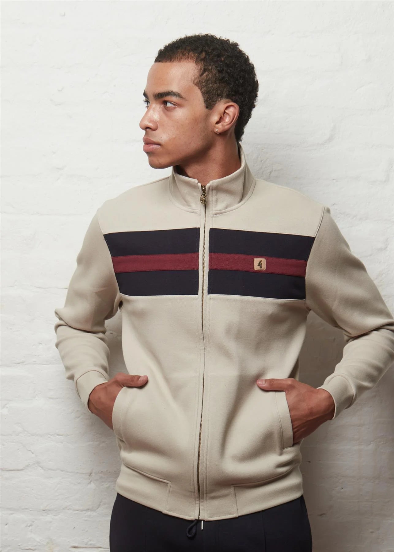 Gabicci Mens Escher Stripe Sweat Track Top Vintage - Cement