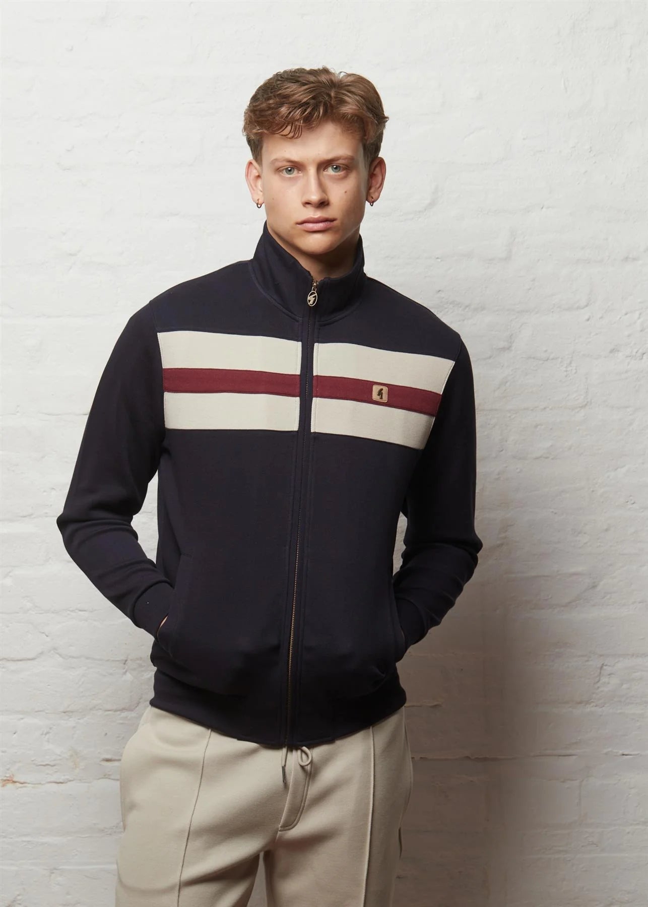 Gabicci Mens Escher Stripe Sweat Track Top Vintage - Navy