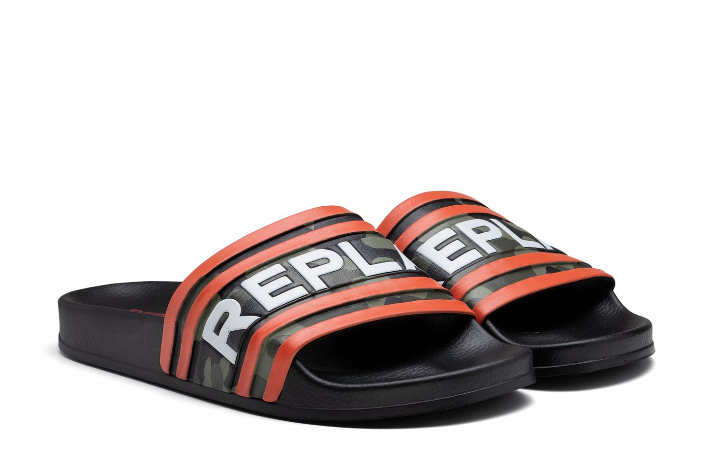 Replay Up Stripe Sliders - Camo Green