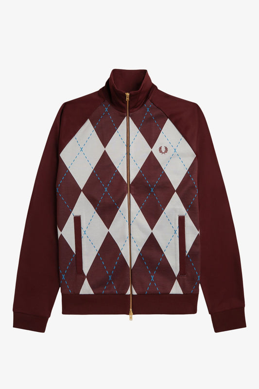 Fred Perry J1319 Argyle Track Jacket - Oxblood