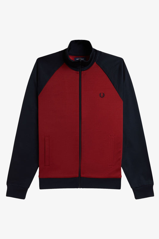 Fred Perry J1326 Contrast Sleeve Track Jacket - Burnt Red/Navy