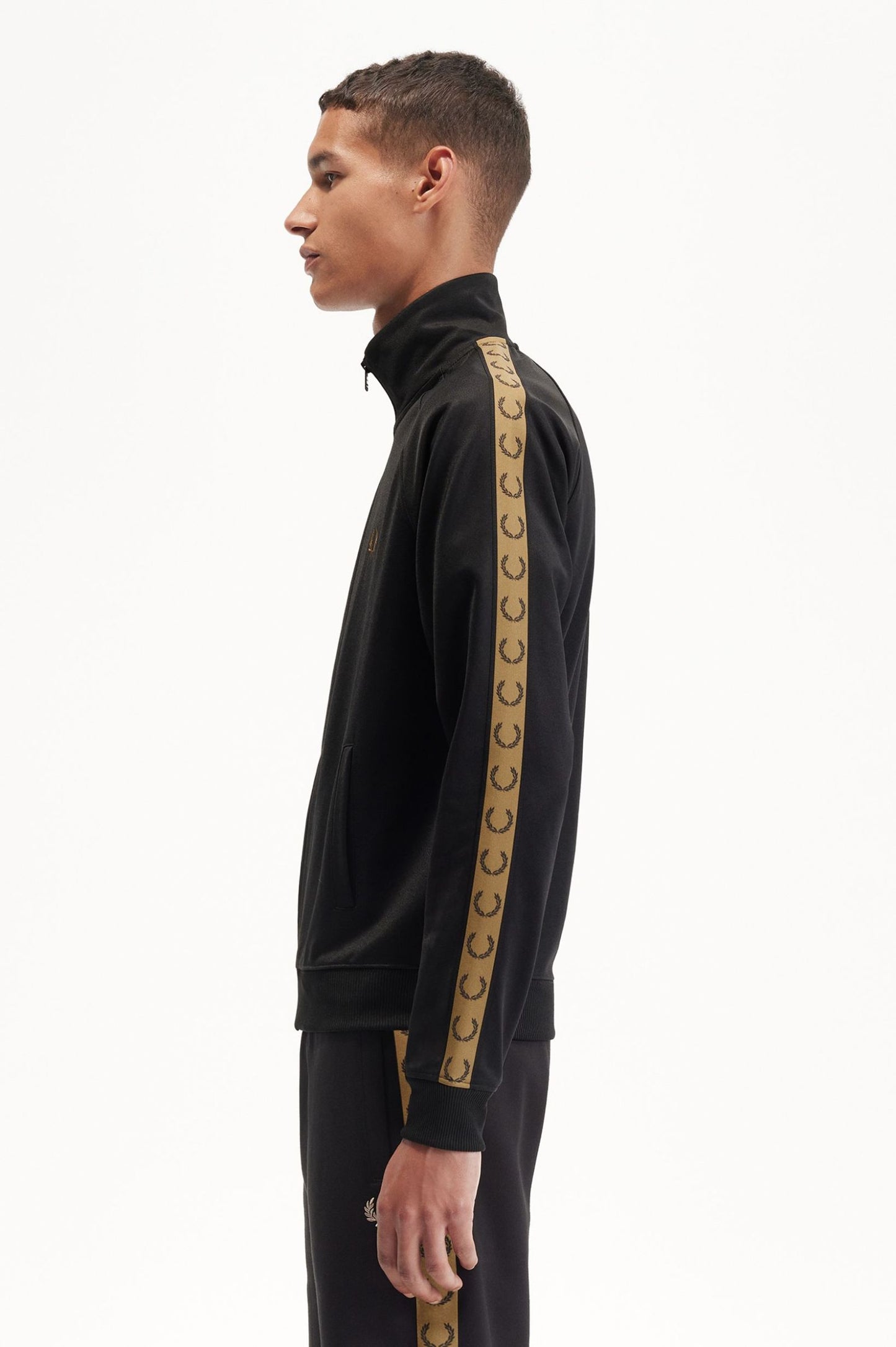 Fred Perry Contrast Tape Track Jacket - Black / Warm Stone