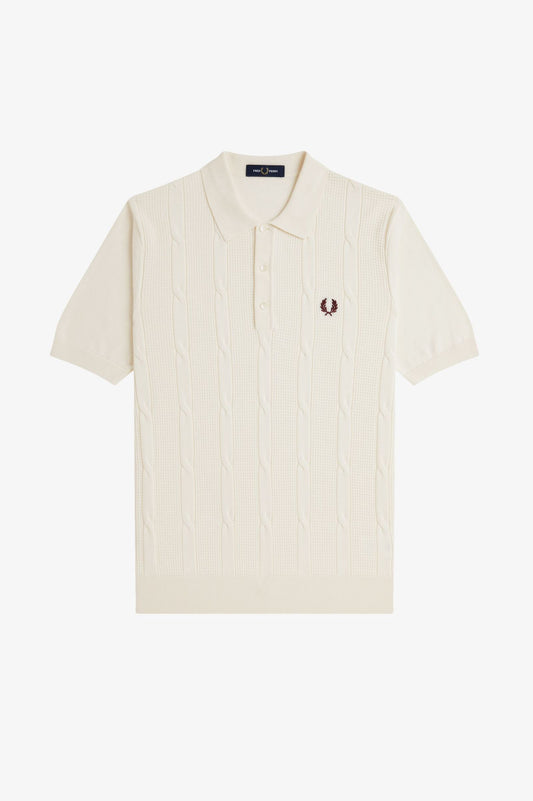 Fred Perry K1313 Textured Cable Knit Polo Shirt - Ecru