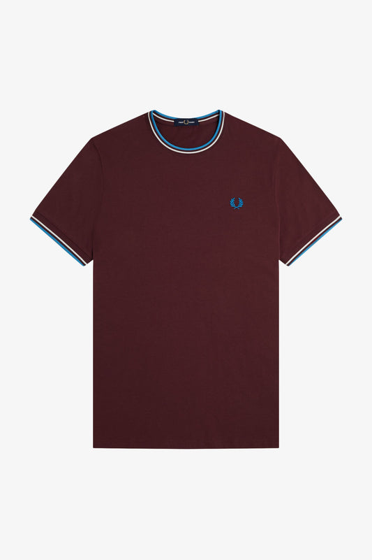 Fred Perry M1588V Twin Tipped T-Shirt - Oxblood/Ecru/Court Blue