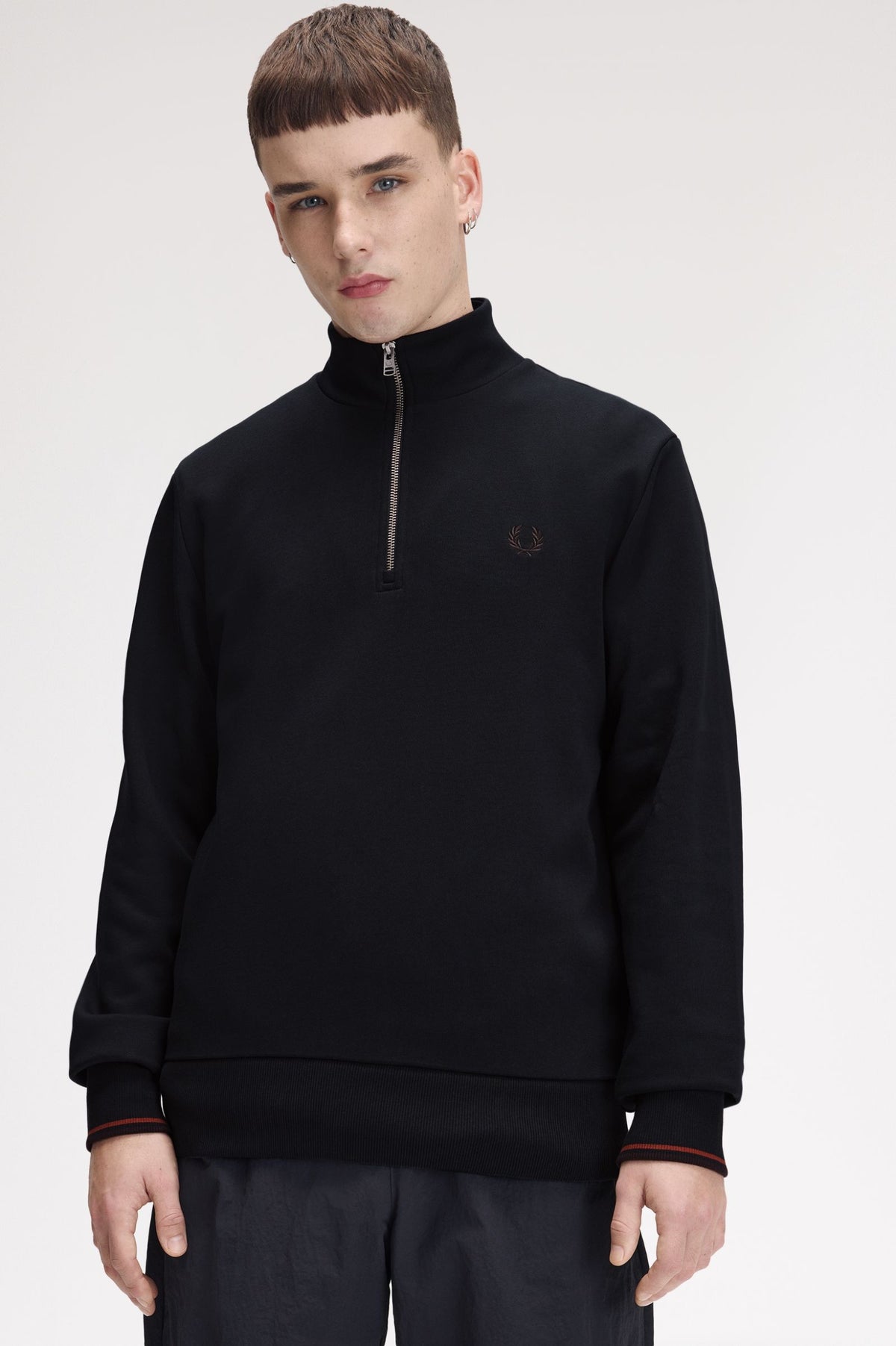 Fred Perry M3574 Half Zip Sweatshirt - Navy/Brandy/Rich Brown