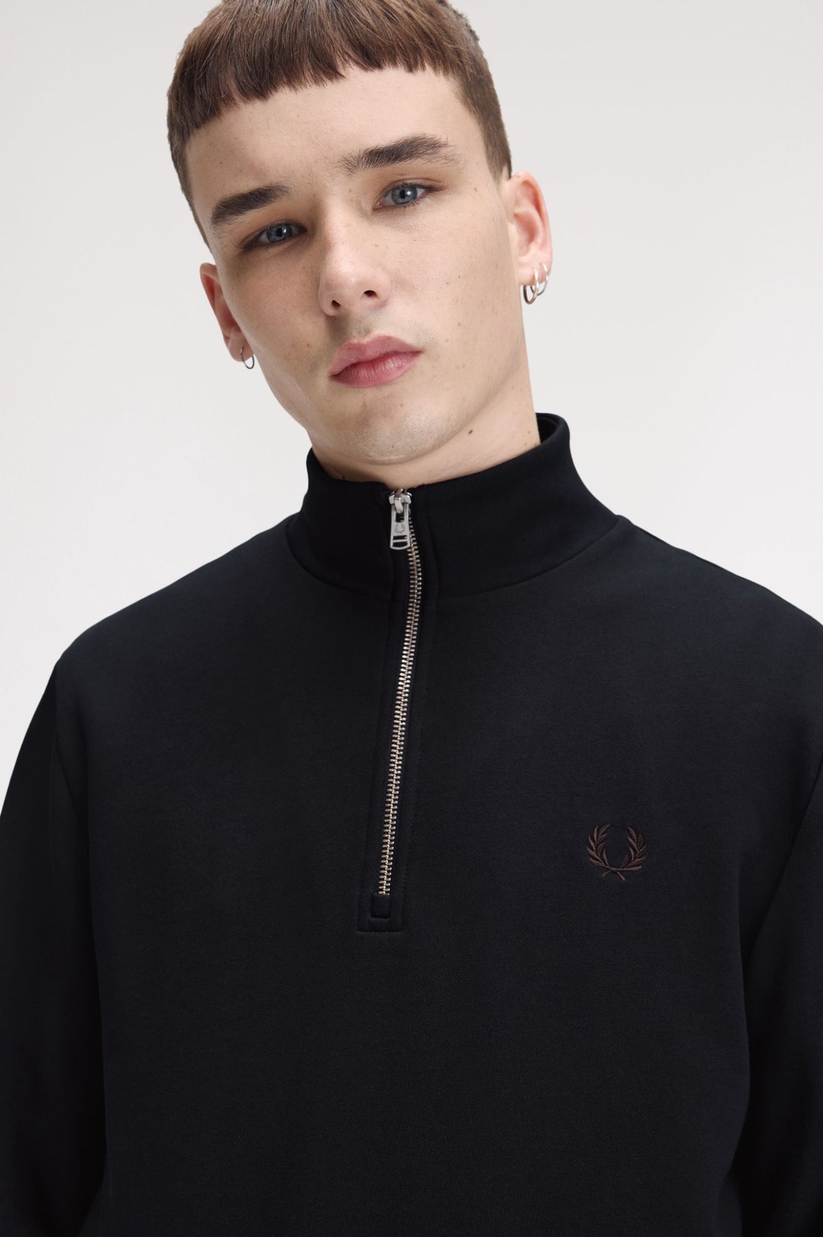 Fred Perry M3574 Half Zip Sweatshirt - Navy/Brandy/Rich Brown
