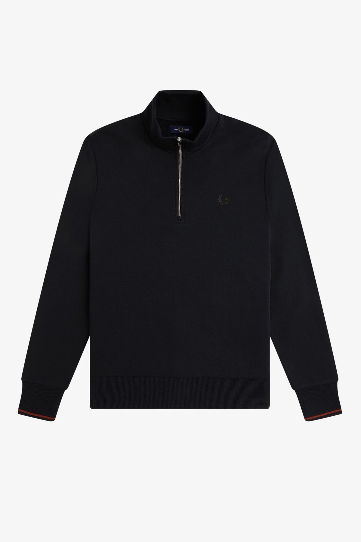 Fred Perry M3574 Half Zip Sweatshirt - Navy/Brandy/Rich Brown