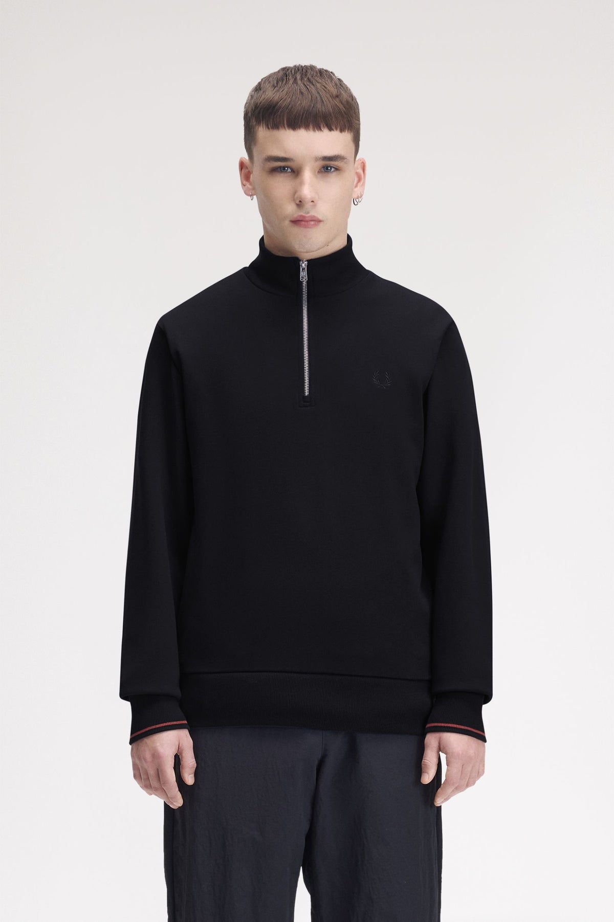 Fred Perry M3574 Half Zip Sweatshirt - Navy/Brandy/Rich Brown
