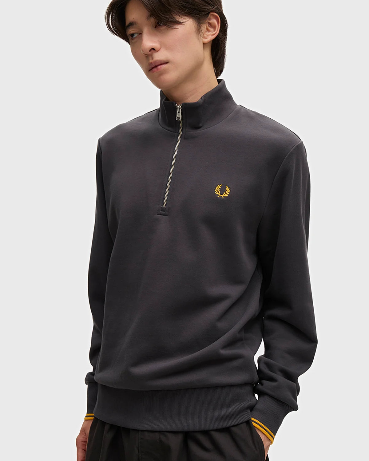 Fred Perry M3574 Half Zip Sweatshirt - Anchor Grey/Golden