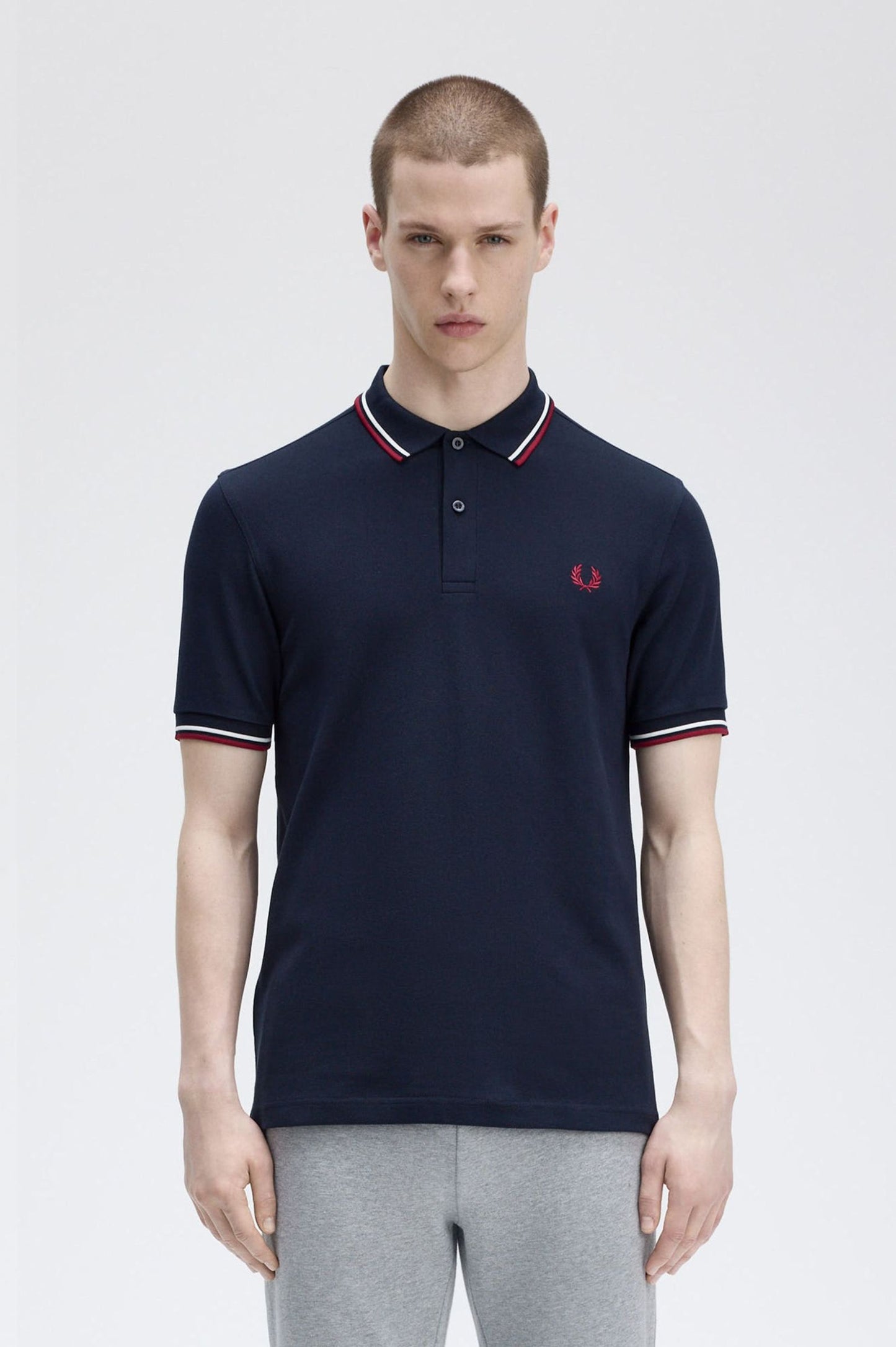 Fred Perry Twin Tipped Polo Shirt - Navy/Snow White/Burnt Red