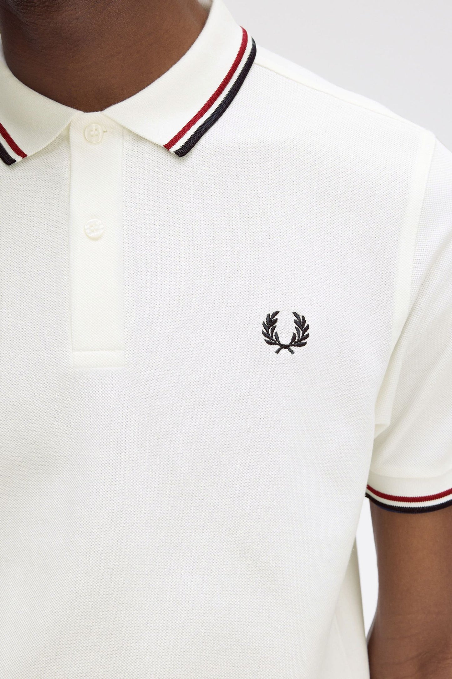 Fred Perry Twin Tipped Polo Shirt - Snow White/Burnt Red/Navy