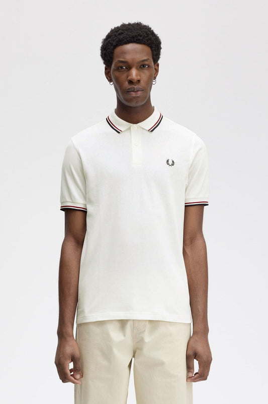 Fred Perry Twin Tipped Polo Shirt - Snow White/Burnt Red/Navy