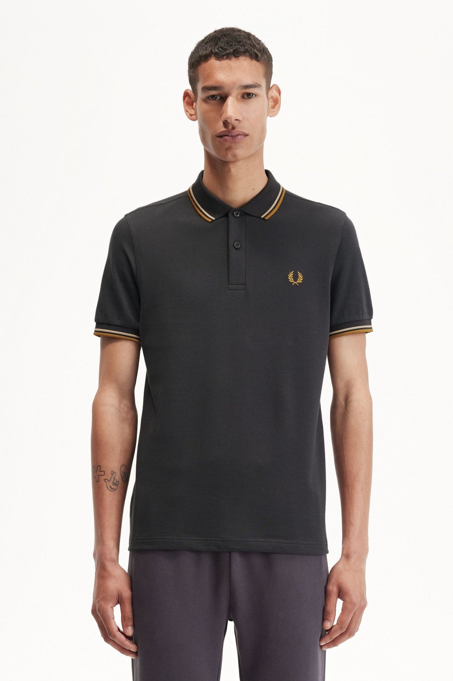 Fred Perry Twin Tipped Polo Shirt - Anchor Grey / Warm Stone / Dark Caramel