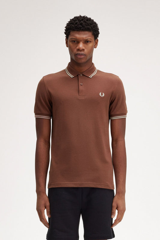 Fred Perry Twin Tipped Polo Shirt - Whisky Brown/Porridge Marl/Porridge Marl