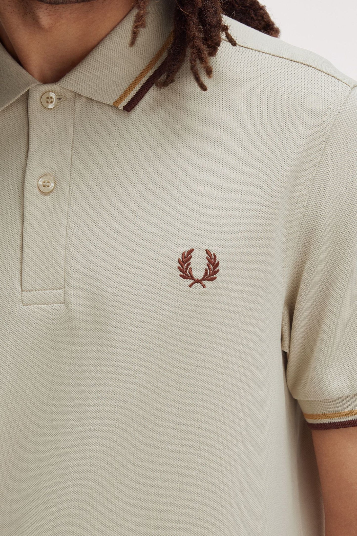 Fred Perry Twin Tipped Polo Shirt - Oatmeal/Honeycomb/Whisky Brown