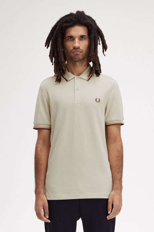 Fred Perry Twin Tipped Polo Shirt - Oatmeal/Honeycomb/Whisky Brown