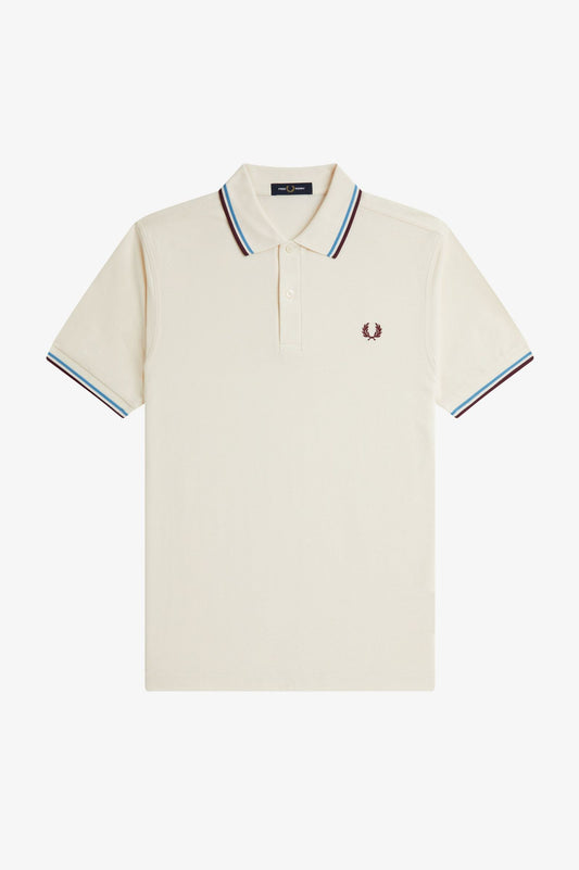 Fred Perry M3600 Twin Tipped Polo Shirt - Ecru/Court Blue/Oxblood