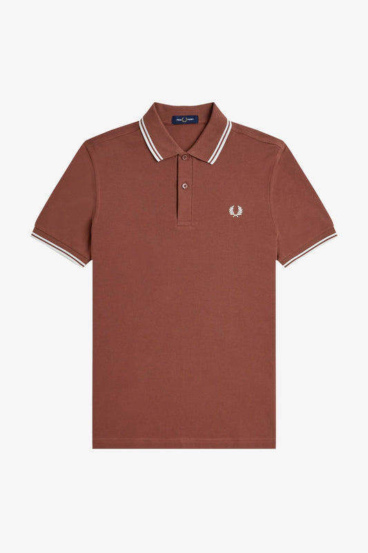 Fred Perry M3600 Twin Tipped Polo Shirt - Whisky Brown/Ecru/Ecru
