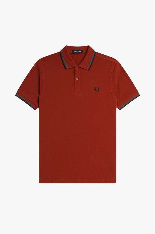 Fred Perry M3600 Twin Tipped Polo Shirt - Burnt Red/Sport Green/Navy