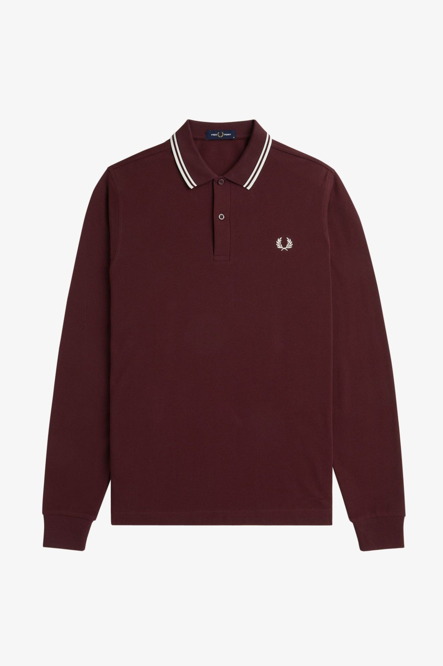 Fred Perry M3636 Long Sleeve Twin Tipped Polo Shirt - Oxblood/Ecru/Ecru