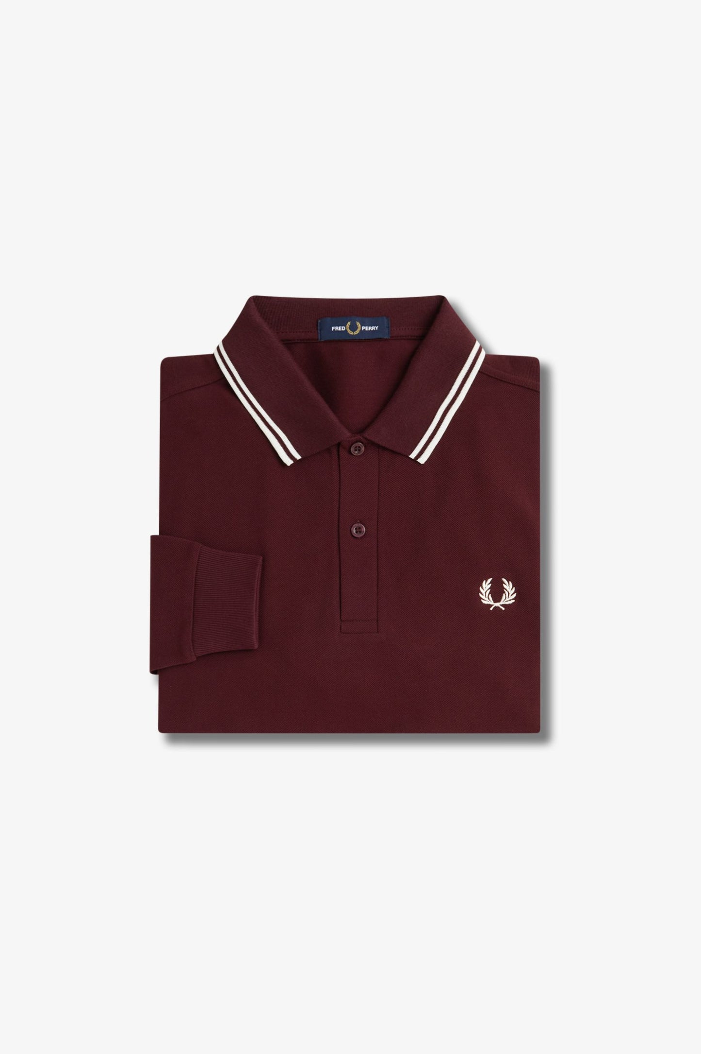 Fred Perry M3636 Long Sleeve Twin Tipped Polo Shirt - Oxblood/Ecru/Ecru