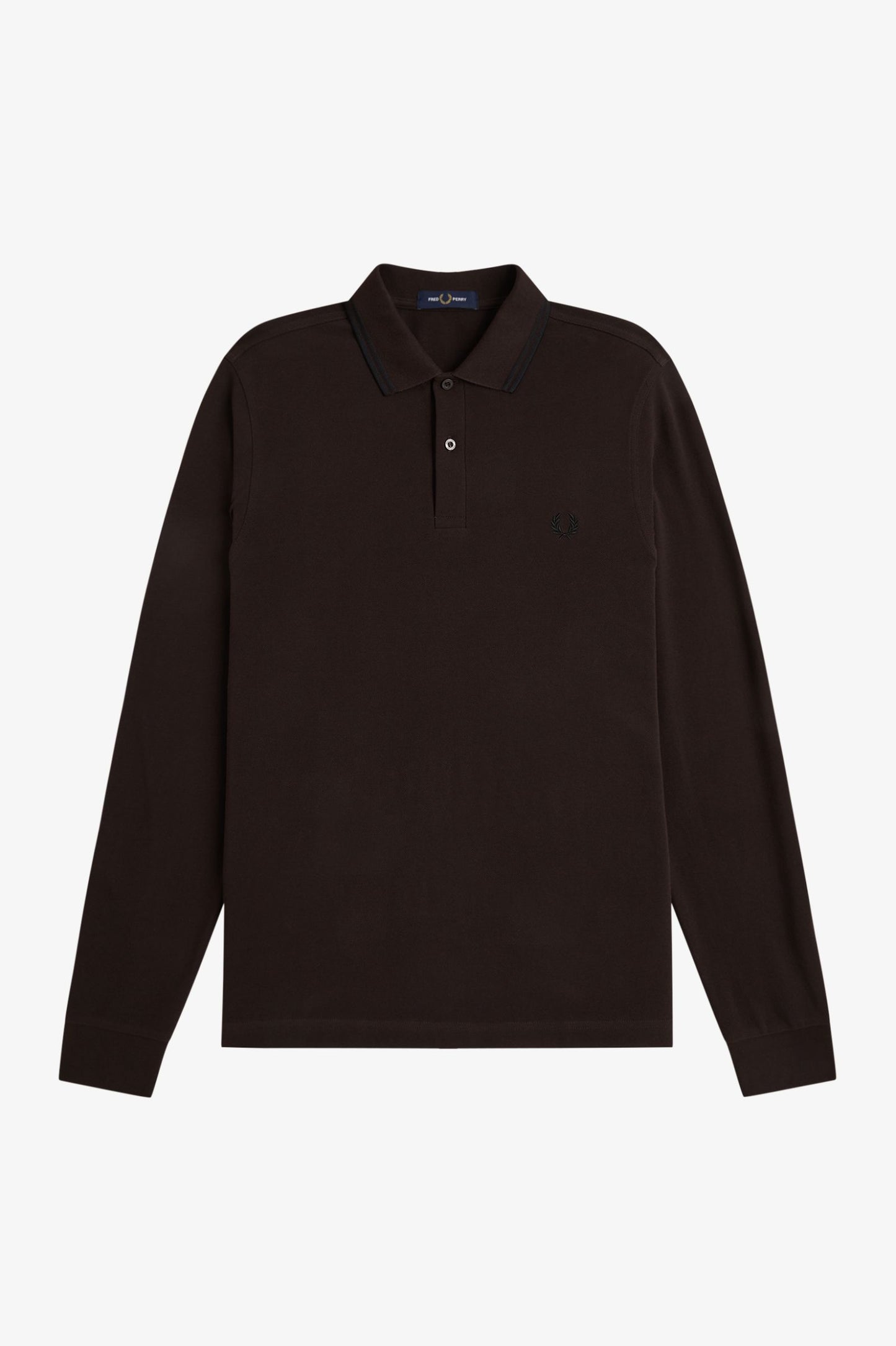 Fred Perry M3636 Long Sleeve Twin Tipped Polo Shirt - Rich Brown/Black/Black