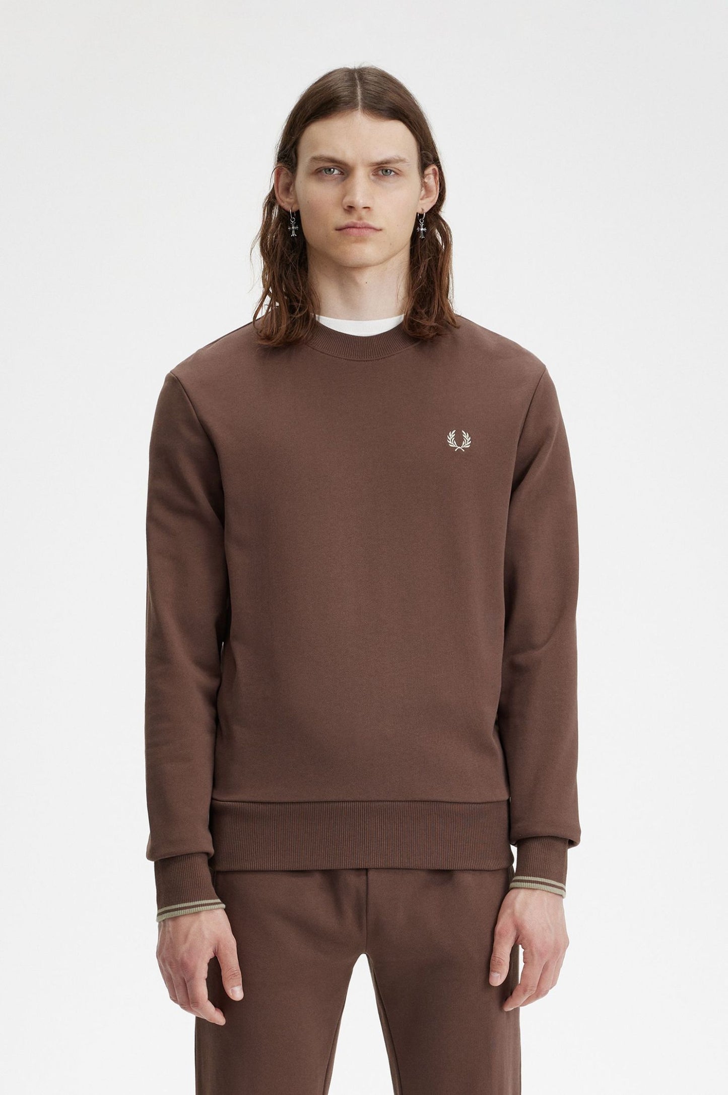 Fred Perry Crew Neck Sweatshirt - Brick / Warm Grey