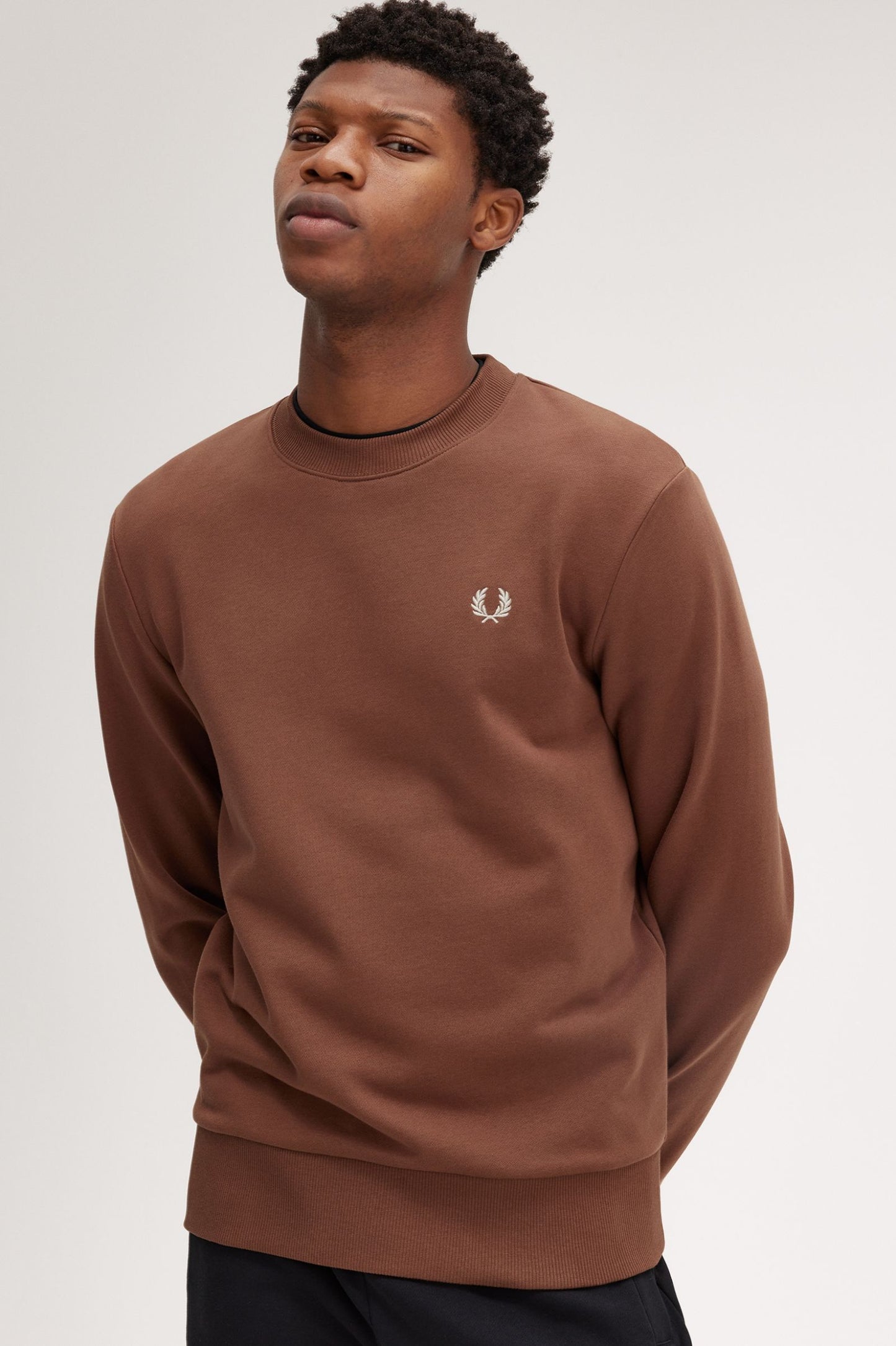 Fred Perry Crew Neck Sweatshirt - Whiskey Brown/Porridge Marl