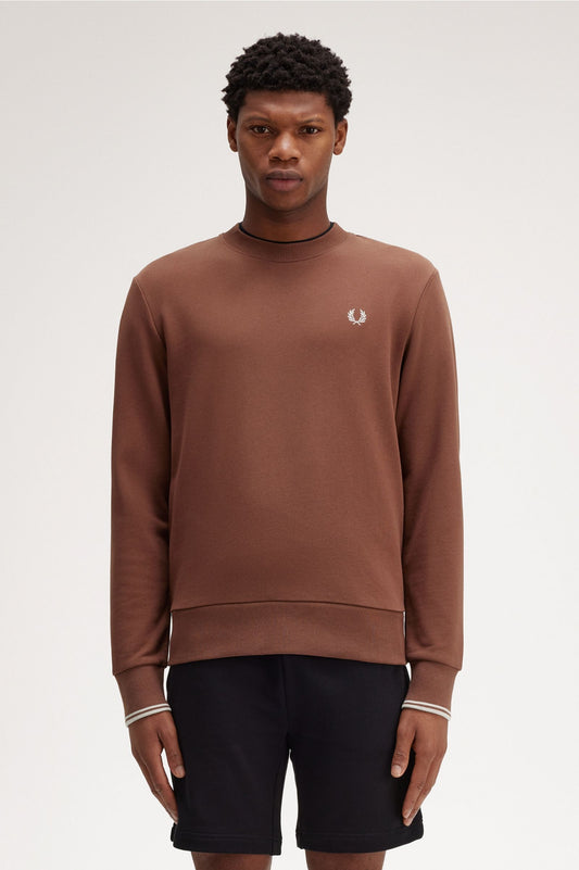 Fred Perry Crew Neck Sweatshirt - Whiskey Brown/Porridge Marl