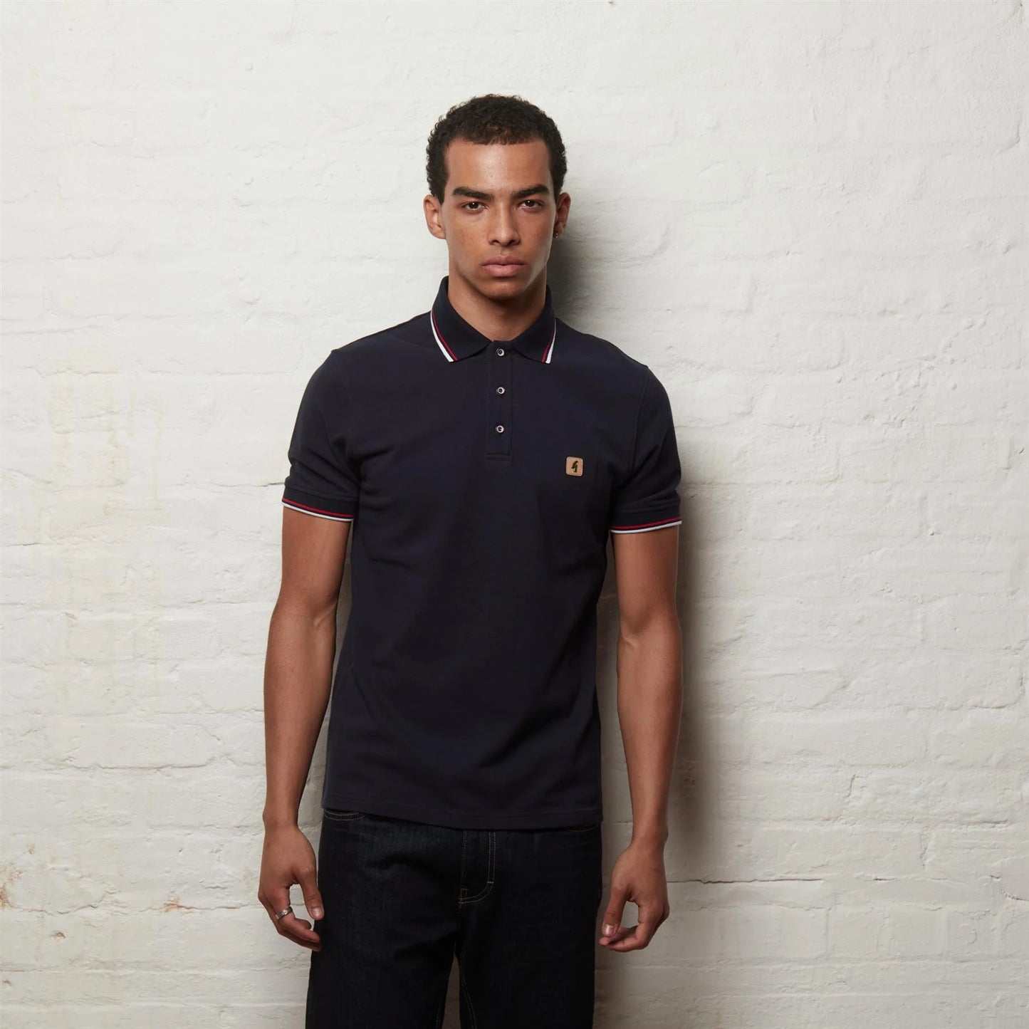 Gabicci Jordan Short Sleeve Knit Collar Pique Polo Shirt - Navy