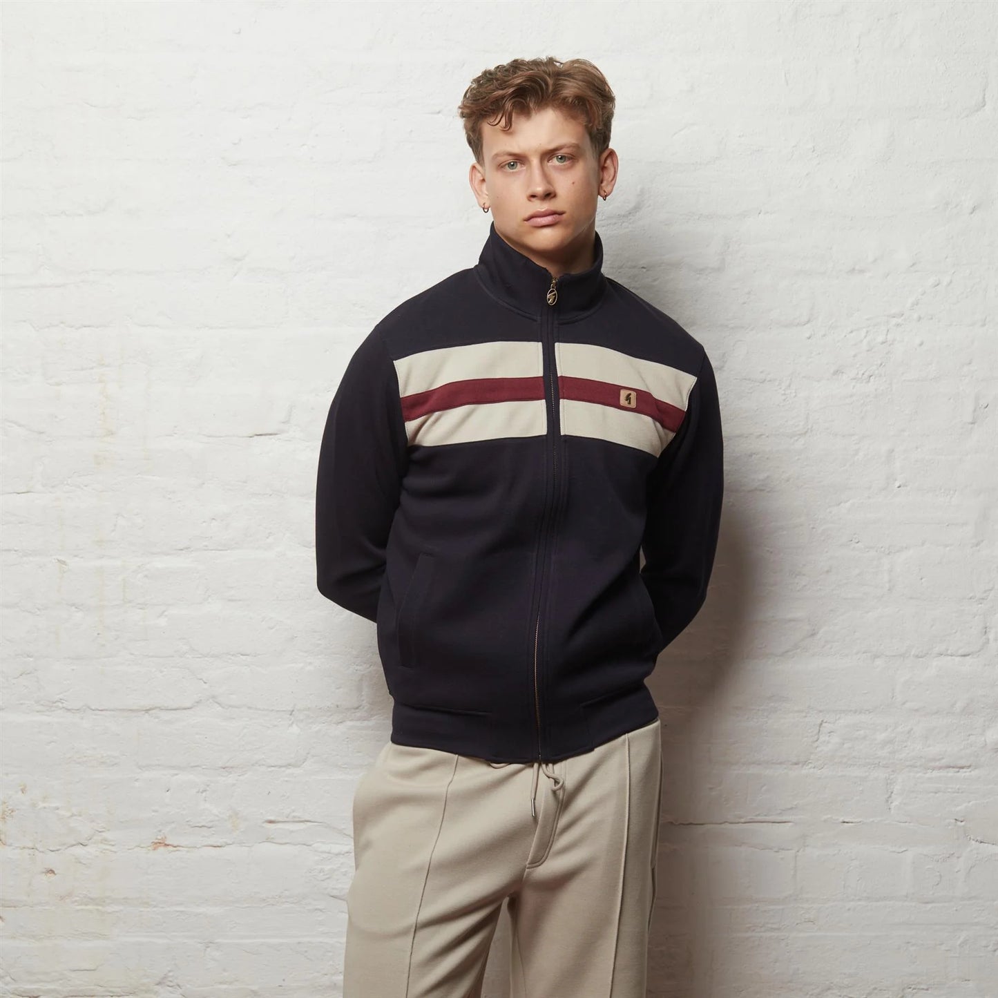 Gabicci Mens Escher Stripe Sweat Track Top Vintage - Navy